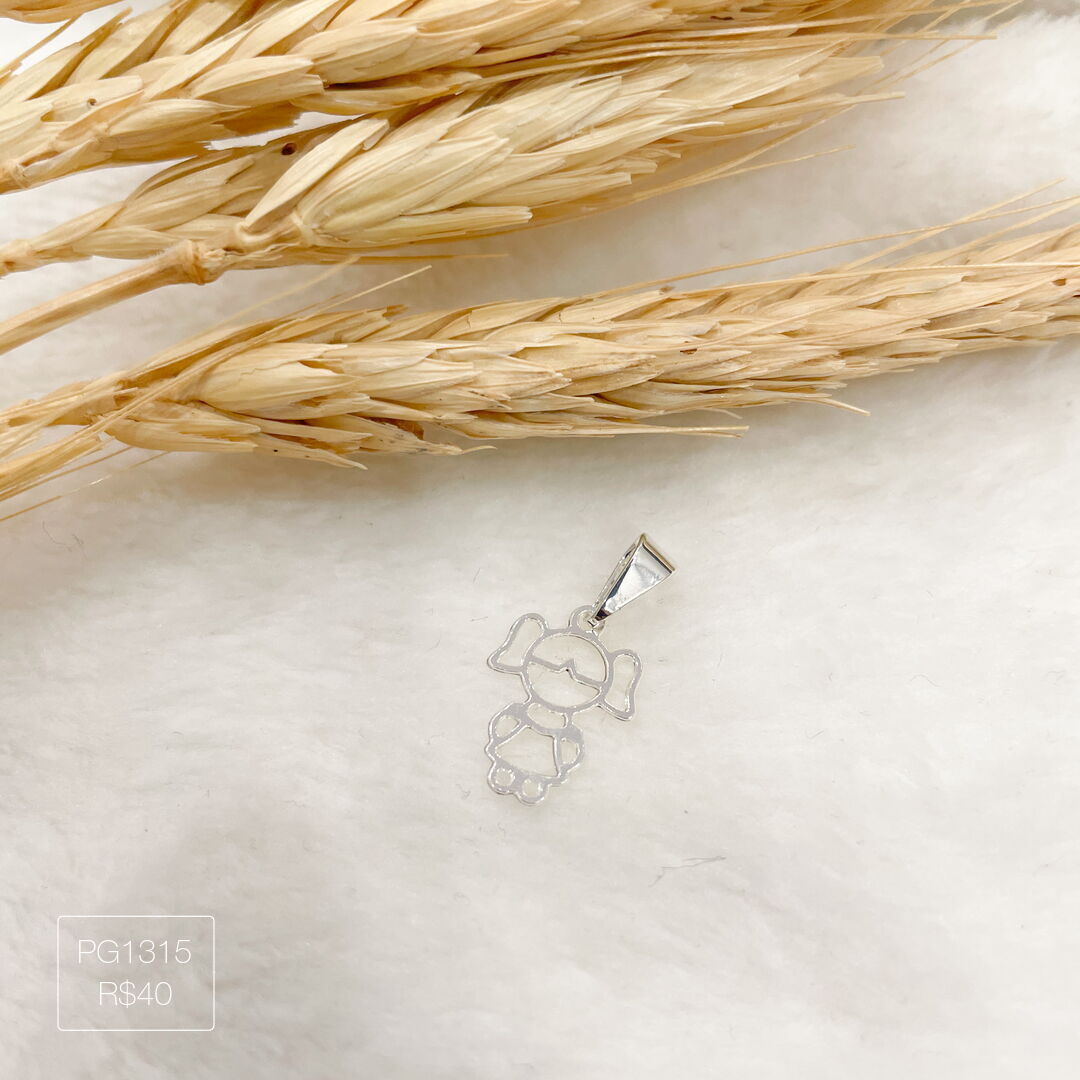 Pingente de Menina Vazado Liso Prateado